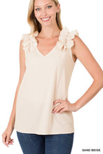 Load image into Gallery viewer, WOVEN WOOL DOBBY RUFFLE TRIM SLEEVELESS TOP