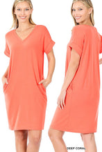 Load image into Gallery viewer, Rolled Short Sleeve V-Neck Dress