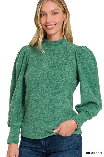 COZY PUFF SLEEVE MOCKNECK SWEATER