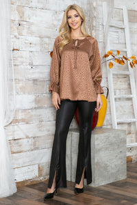 Plus Leopard Long Sleeve Keyhole Top