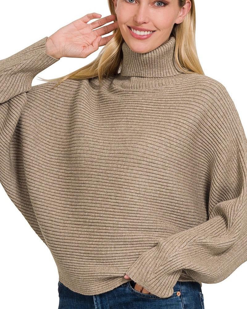 Boxy Fit Turtle Neck Sweater - Sand