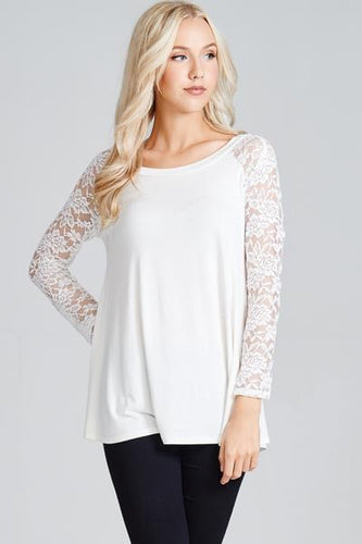 Lace Sleeve Flowy Top - Cream